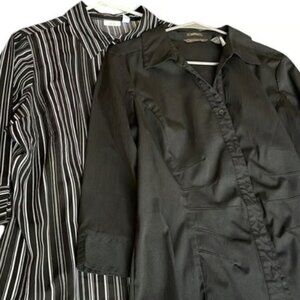 Women's Two Casual/Business Button Down Black/White Blouses XL GUC #M-061